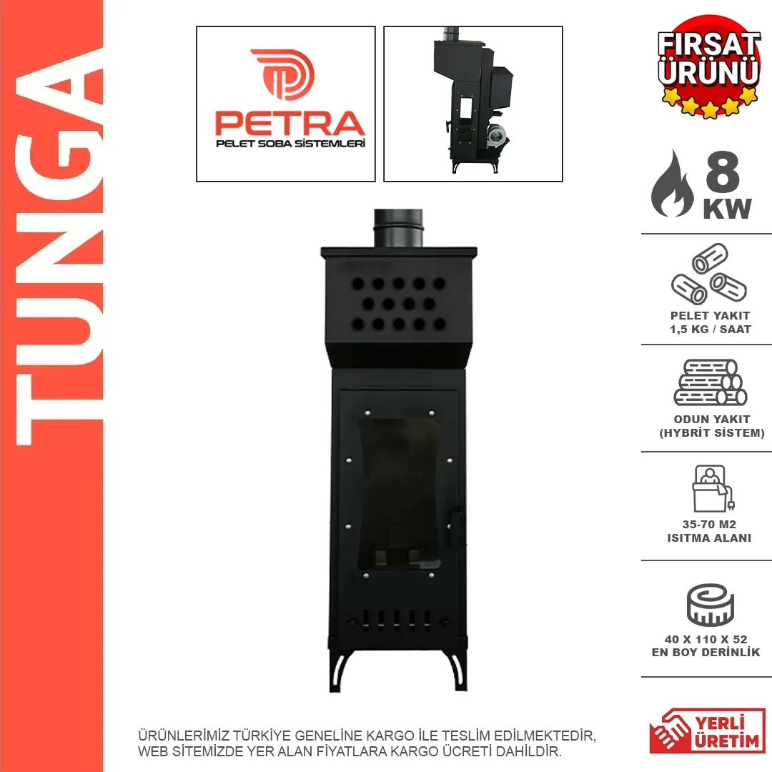 Tunga Fanlı Blorür Üflemeli Tip Pelet Sobası